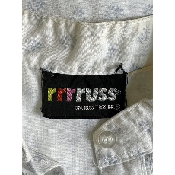 Vintage Rrrruss Blue White Floral Button Up Top Cottagecore Grannycore READ - Picture 13 of 13